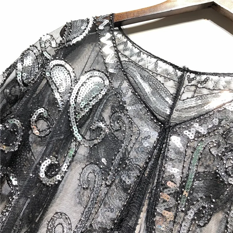 Accesorios de disfraces Chal brillante nupcial - Estola de lentejuelas Art Deco con detalles de perlas para fiestas temáticas vintage