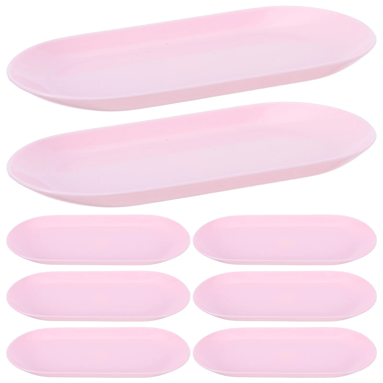 

8Pcs Jewelry Tray Oval - Plastic Decorative Trinket Dish Set for Vanity Dresser Ring Earring Organizer 7 Inch Long Pink