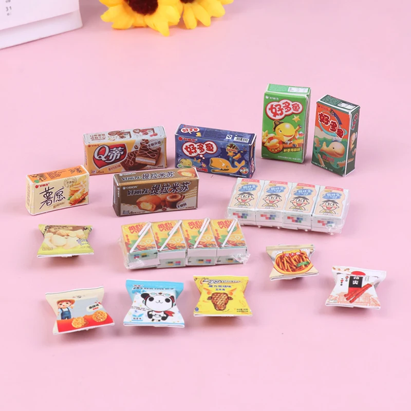 1:12 Dollhouse Miniature Snack Supermarket Food Bagged Crisps Boxed Bread Drink Model Kitchen Decor Toy