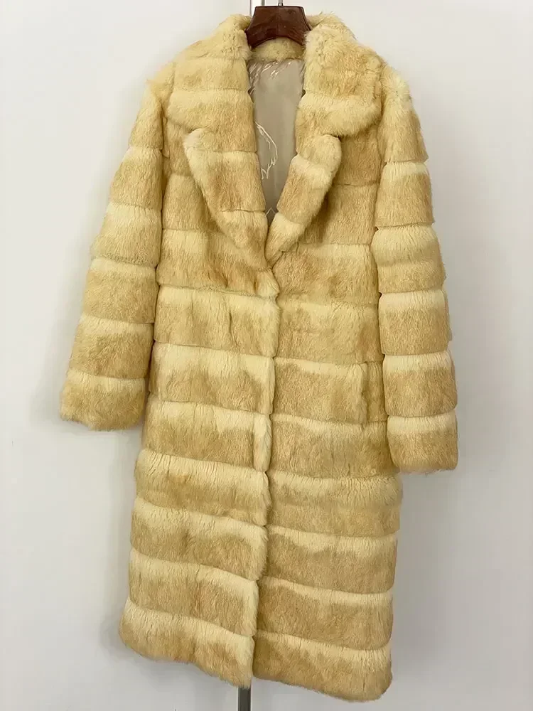 Fashion 2024 Winter Women Coat Real Natural Rabbit Fur Long Thick Warm Elegant Casual Fashion Overwears Fur Jacket Streetwears