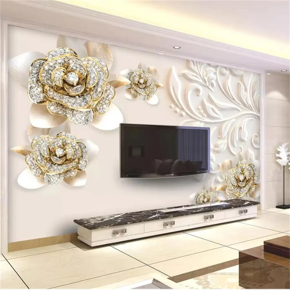 

Custom Wallpaper 3d Photo Murals Calla Leaf Butterfly Silk Water Reflection Video Background Wall diamond embossed flower mural