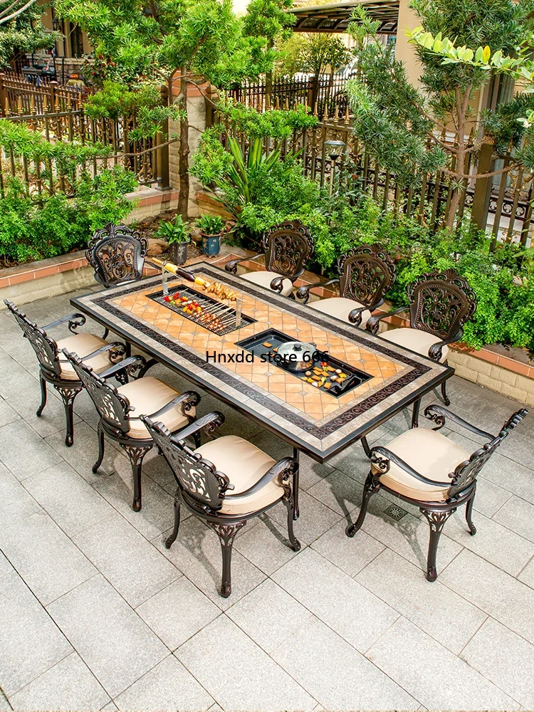 Outdoor barbecue table waterproof and sunscreen garden casual wrought iron table and chair combination