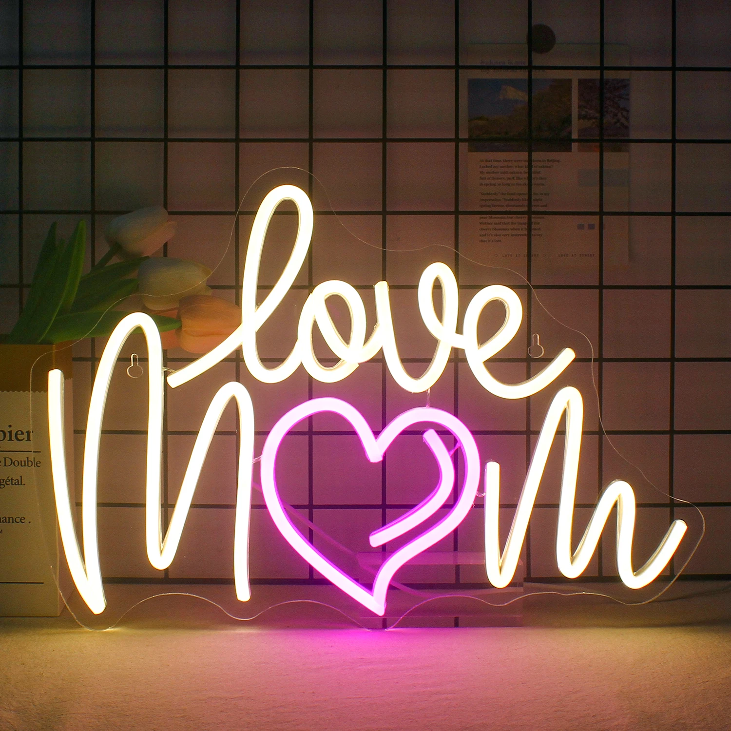 Love Mom With Heart Neon Signs LED Lights Mother's Day Birthday Gifts Home Hanging Wall Art Room Decor Sign Warm Atmosphere Lamp