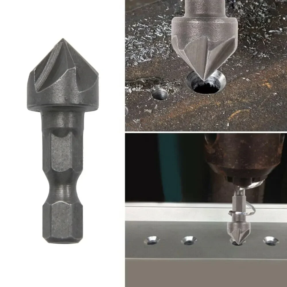 1/2 Small Hexagonal Handle Five Edge Chamfering Tool Chamfering Cutter Woodworking Hole Opener Spot Facer Reaming Tool Drill Bit