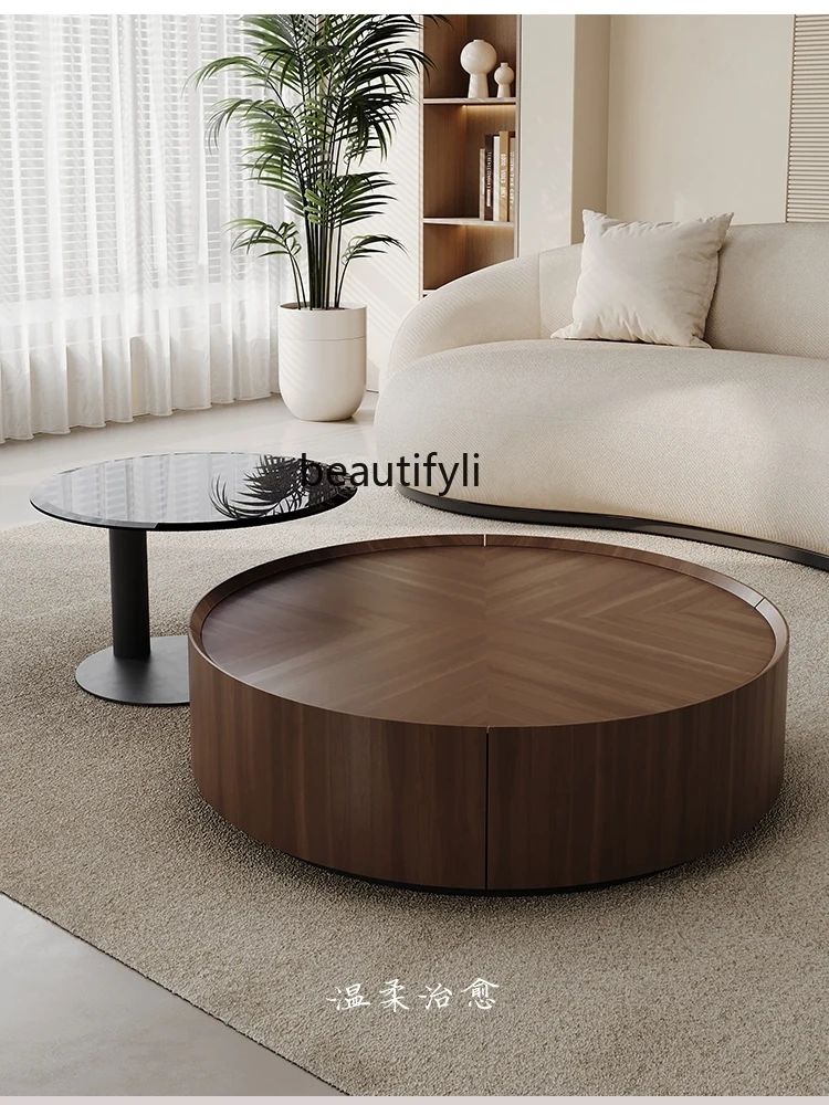 

Italian Simple Luxury Solid Wood round Coffee Table Home Living Room Small Apartment Simple Modern Size round Tea Table