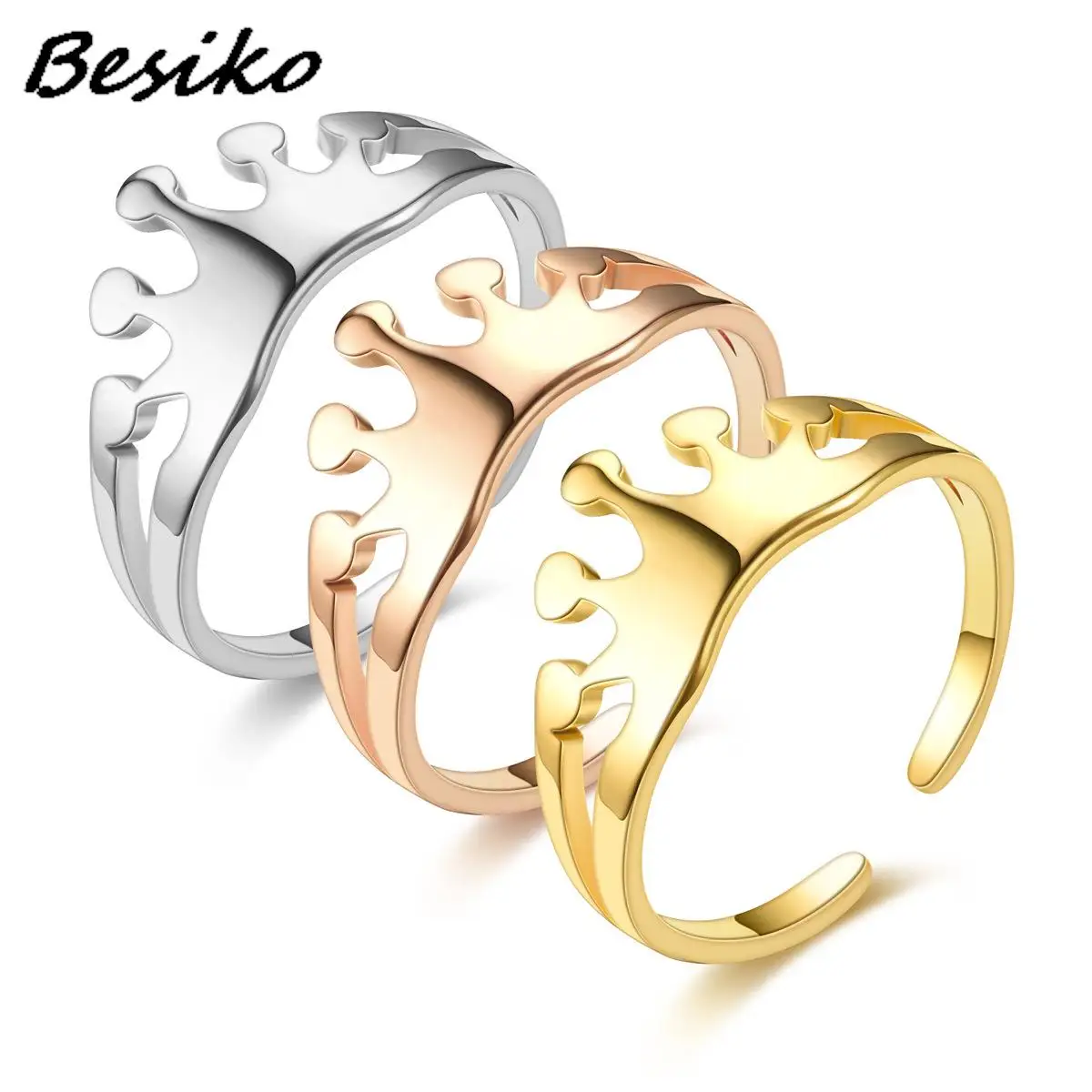 Besiko 2023, модное регулируемое открытое кольцо из титана с короной для женщин и мужчин, простые кольца для пар, ювелирные изделия, оптовая продажа