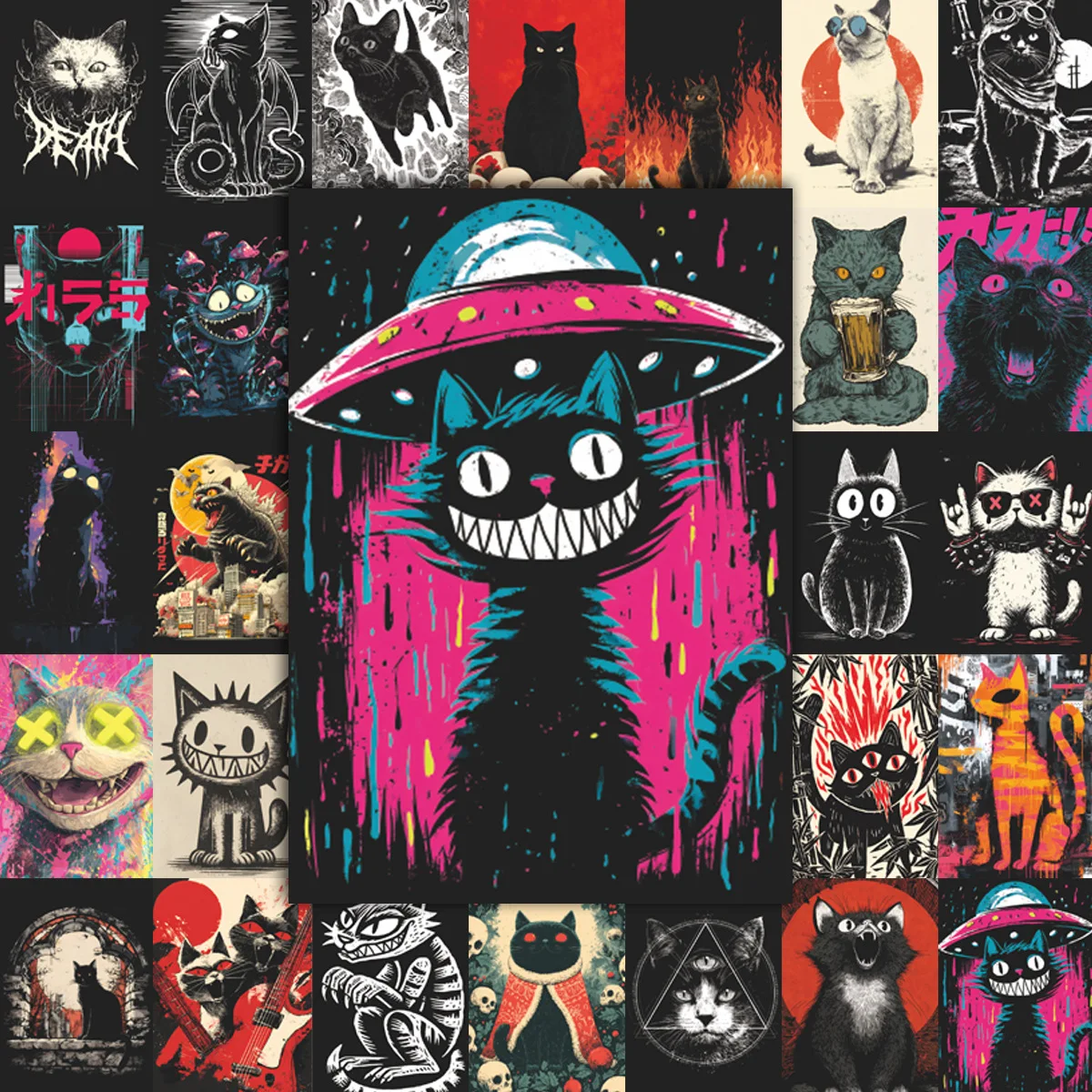 49-teiliges Set Gothic-Katzen-Aufkleber, Katzen-Meme Vinyl-Sticker, Wasserfest für Laptop, Handyhülle, Notizbuch, Wasserflasche, DIY-Aufkleber