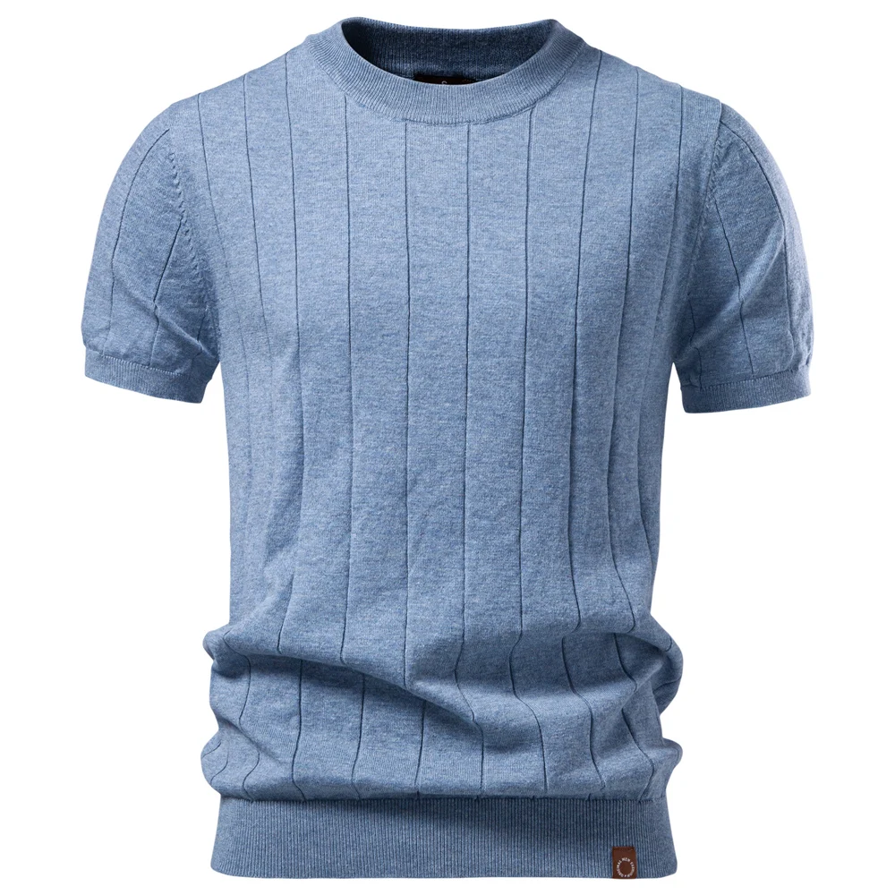 AIOPESON 100% katoenen gestreepte T-shirts voor heren effen kleur O-hals zacht aanvoelend comfortabel casual zomerkleding top - afbeelding 2