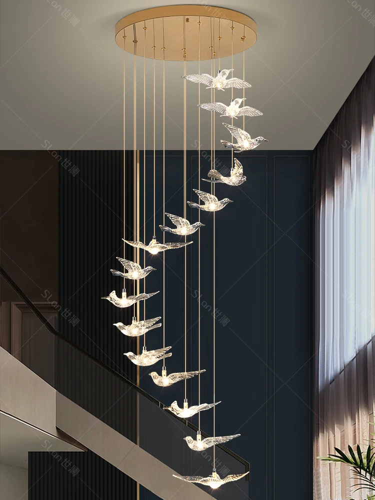 Stair chandelier light luxury creative bird lamp hotel lobby revolving villa sales lobby duplex floor lamps