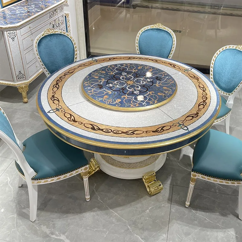 Luxury Classic Royal Antique European Design Panel Furniture 8 10 12 Seater Dining Table Chair Set for Hotel Villa Home