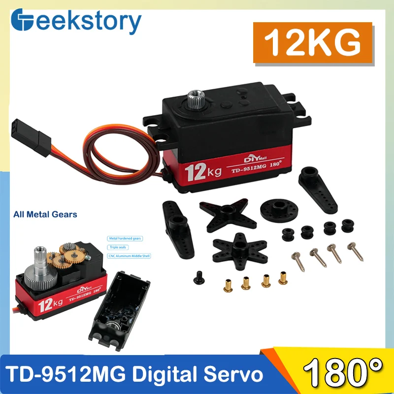 

12KG TD-9512MG Digital Servo Steering Gear 180 Degree Angle Controllable Motor Servos DIY Power Functions Parts For Cars Model