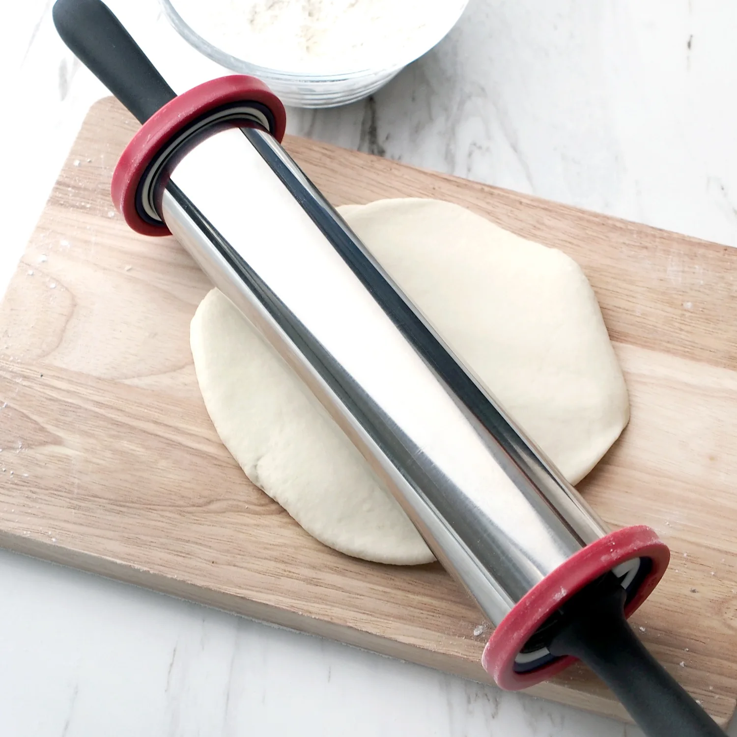 11 Inch ABS PP Plastic Handle Stainless Steel Adjustable Rolling Pin with Thickness Rings