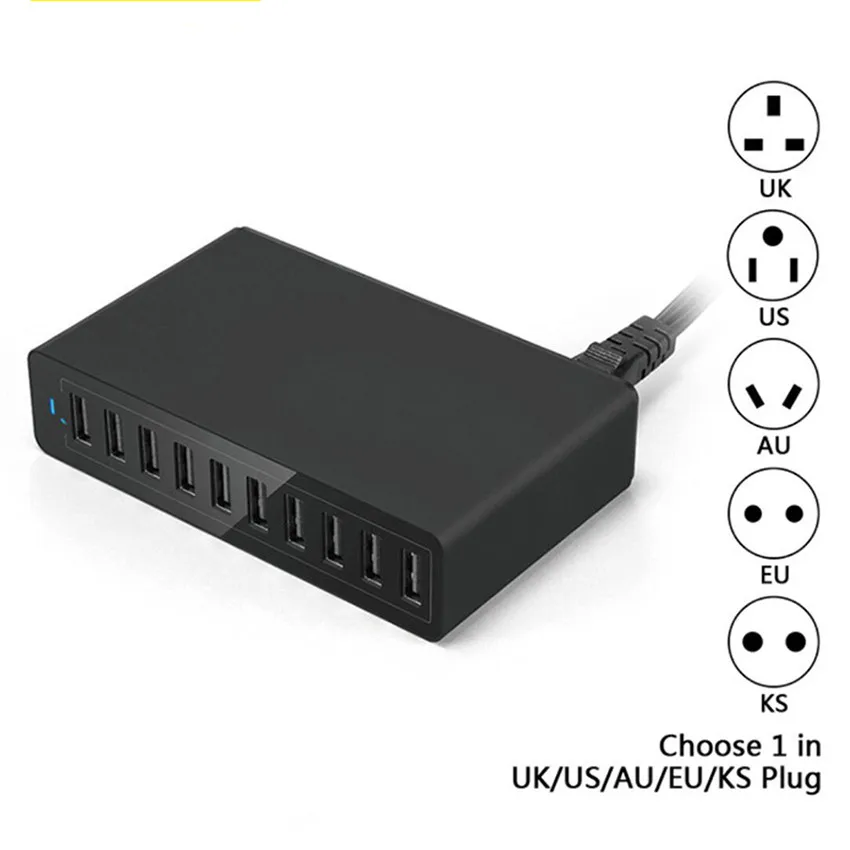 iLEPO 60W 10 Ports USB Charger for iPhone iPad Kindle Samsung Xiaomi Charging Station Dock Multi USB Charger Desktop with Cable