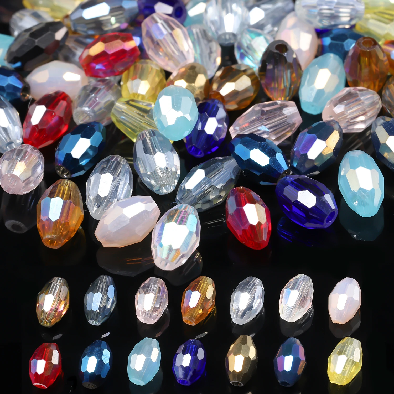 80 Uds. De cuentas de oliva espaciadoras sueltas de vidrio checo de Color AB de 4x6mm, cuentas facetadas con forma de arroz para accesorios de collar DIY artesanales a granel