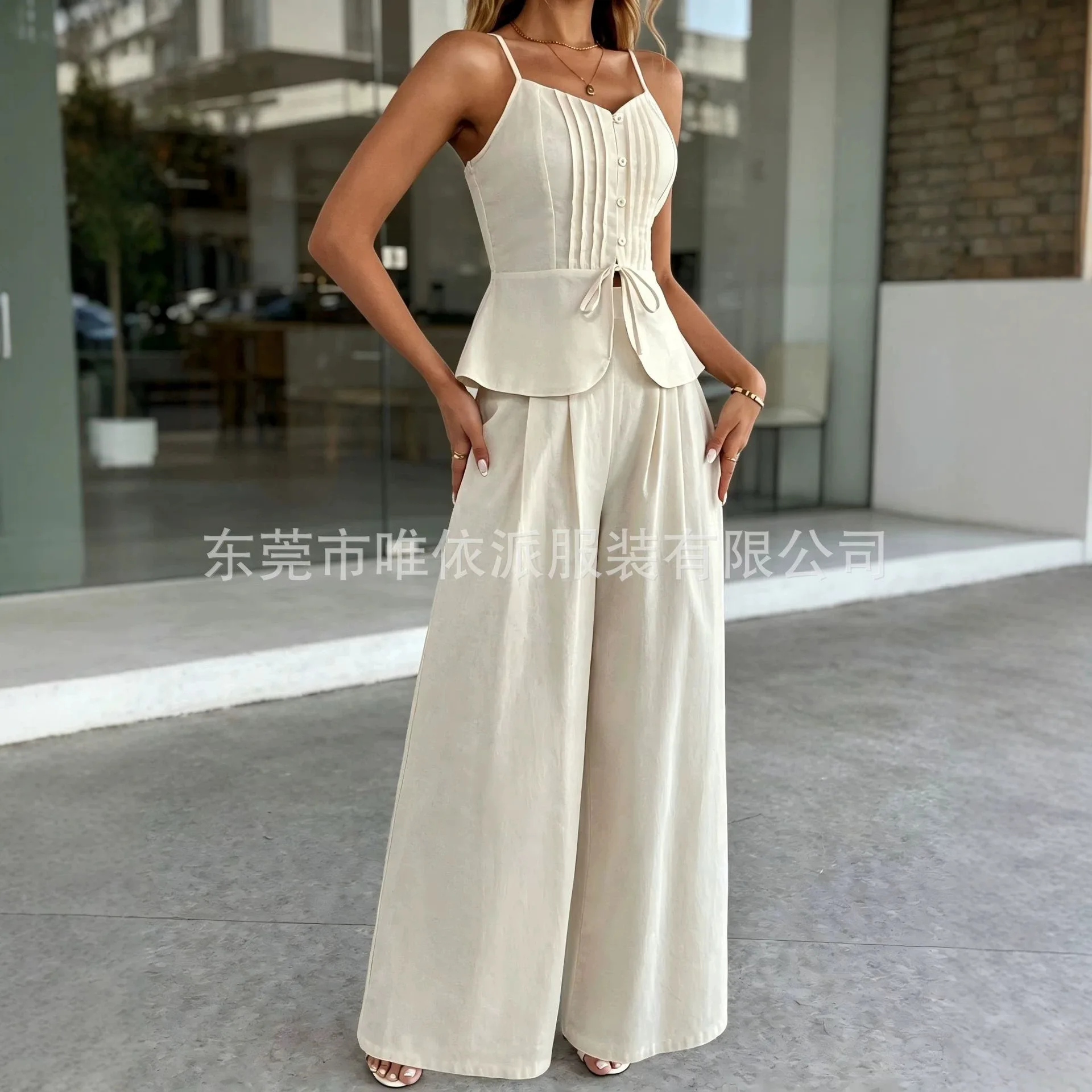 Sexy Loose Brown 2 Piece Set Women Summer Sleeveless Tank Top With High Waist Wide Pants Set Female Clothing Streetwear