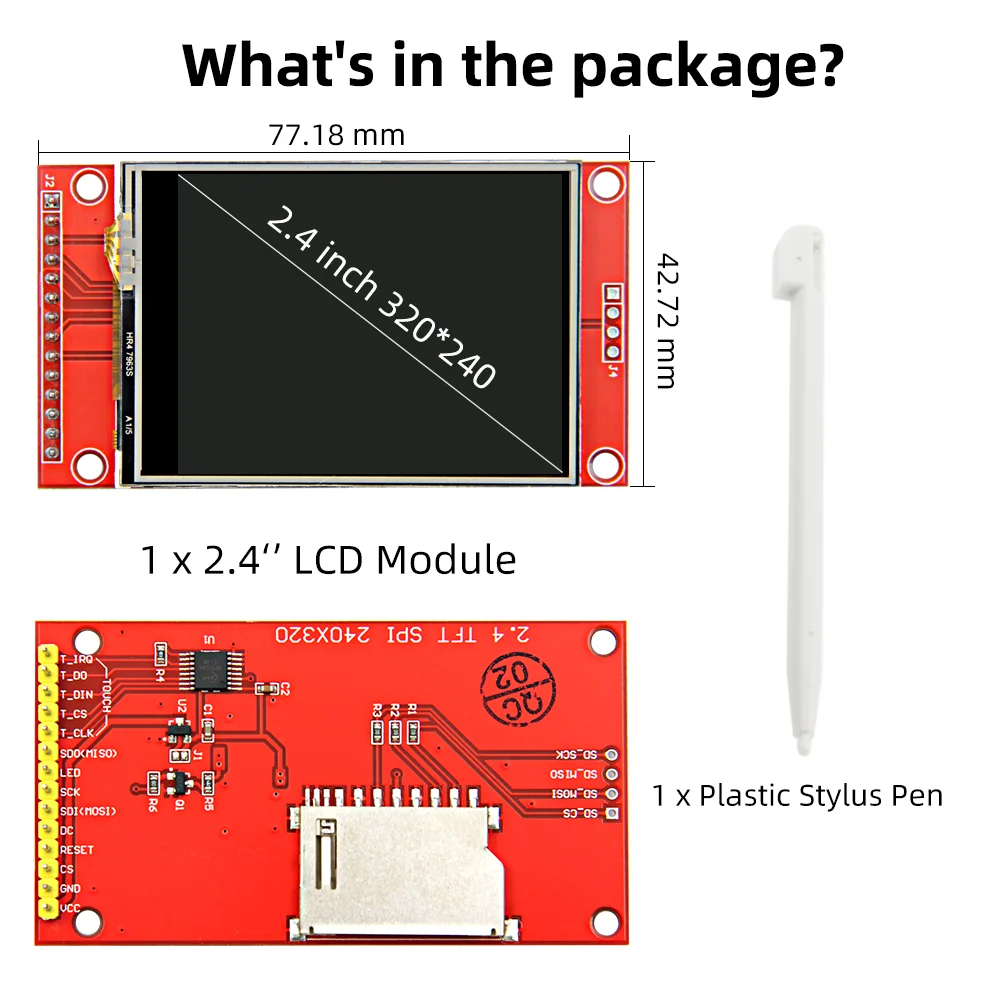 2.4" 240x320SPI HD 65K Full Color LCD Modulewith Touch Panel Driver IC ILI9341 ST7789 Drive IC For Arduino