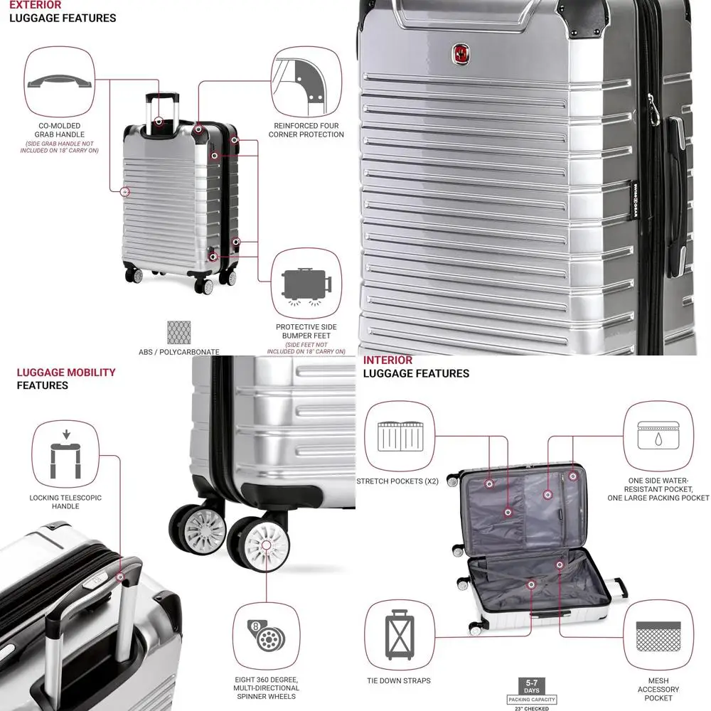 

SwissGear 7782 Серебристый средний спиннер для багажа, 24 дюйма, расширяемая твердая сторона