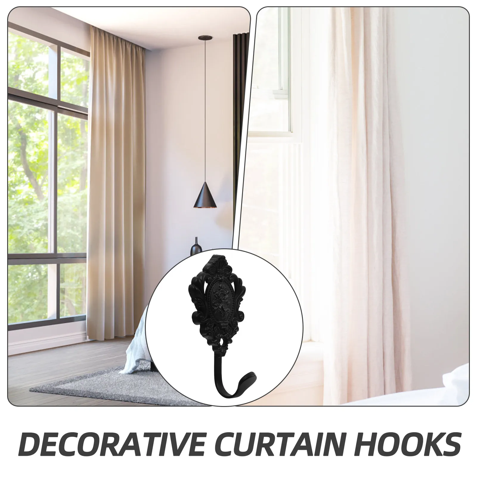 2Pcs Curtain Holdback Side Holders Zinc Alloy Elegant Chic Design Multi Functional Wall Hooks for Curtains Drapery Towels Belts