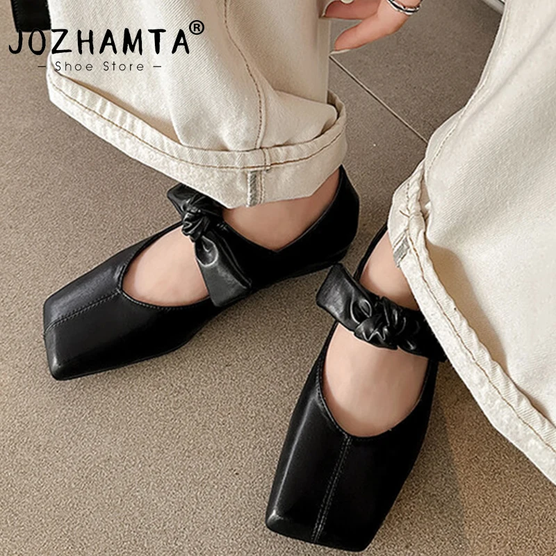 JOZHAMTA 2025 Women Flats Fashion Buckle Strap Shoes Woman Split Leather Square Toe Mary Janes Flats Spring Summer Size 34-40