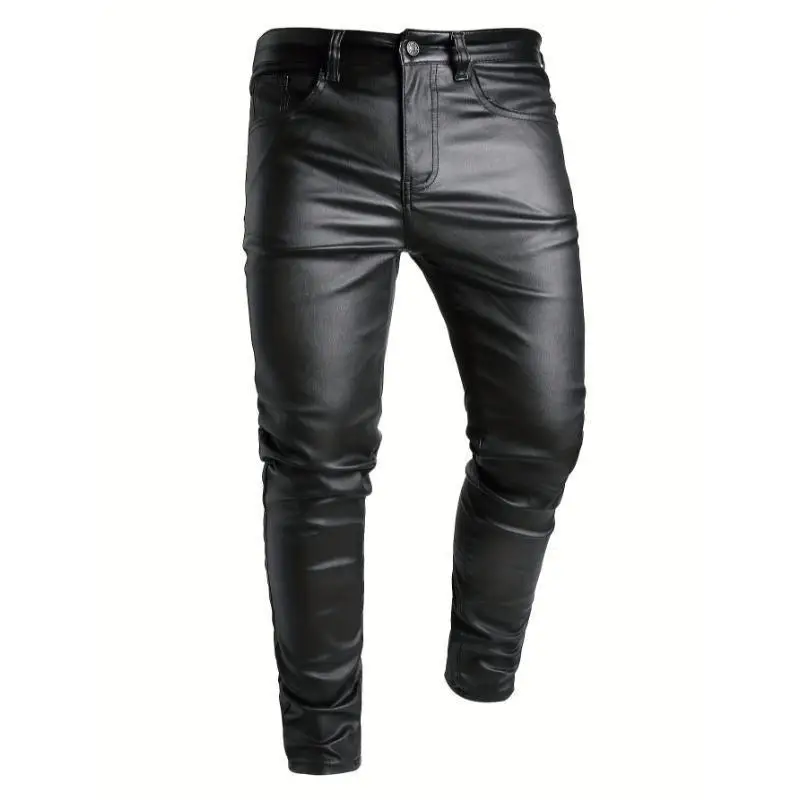 Men's Slim Fit Biker Pants Anti-Tear Retro Style Citywalk Leather Trousers Comfortable Tight Fit Men's Fashion Spring Season