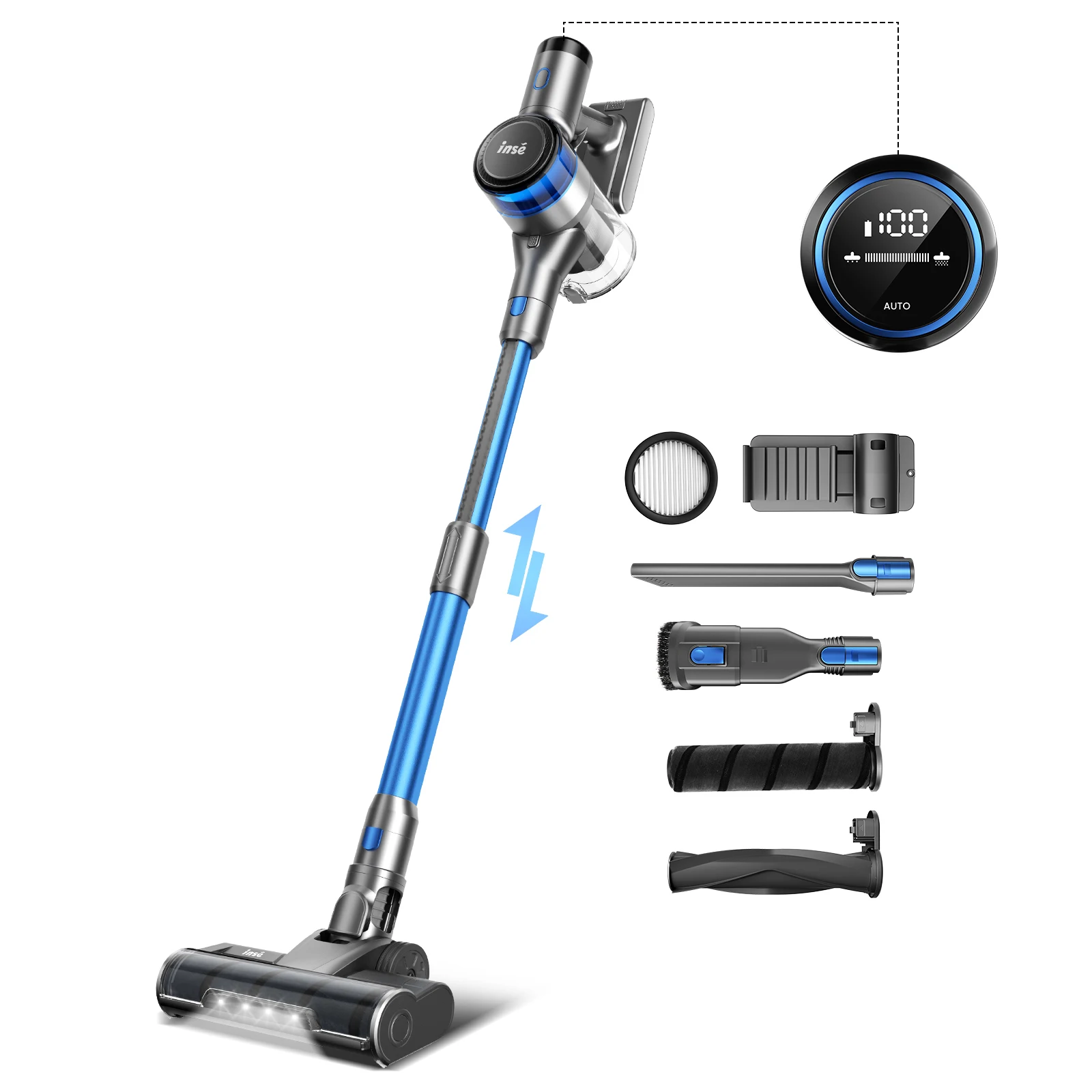 INSE S9 Cordless Vacuum Cleaner,150AW 4 Suction Modes Vacuum Cleaner with LED Display, Smart Adjustment for Household Clean