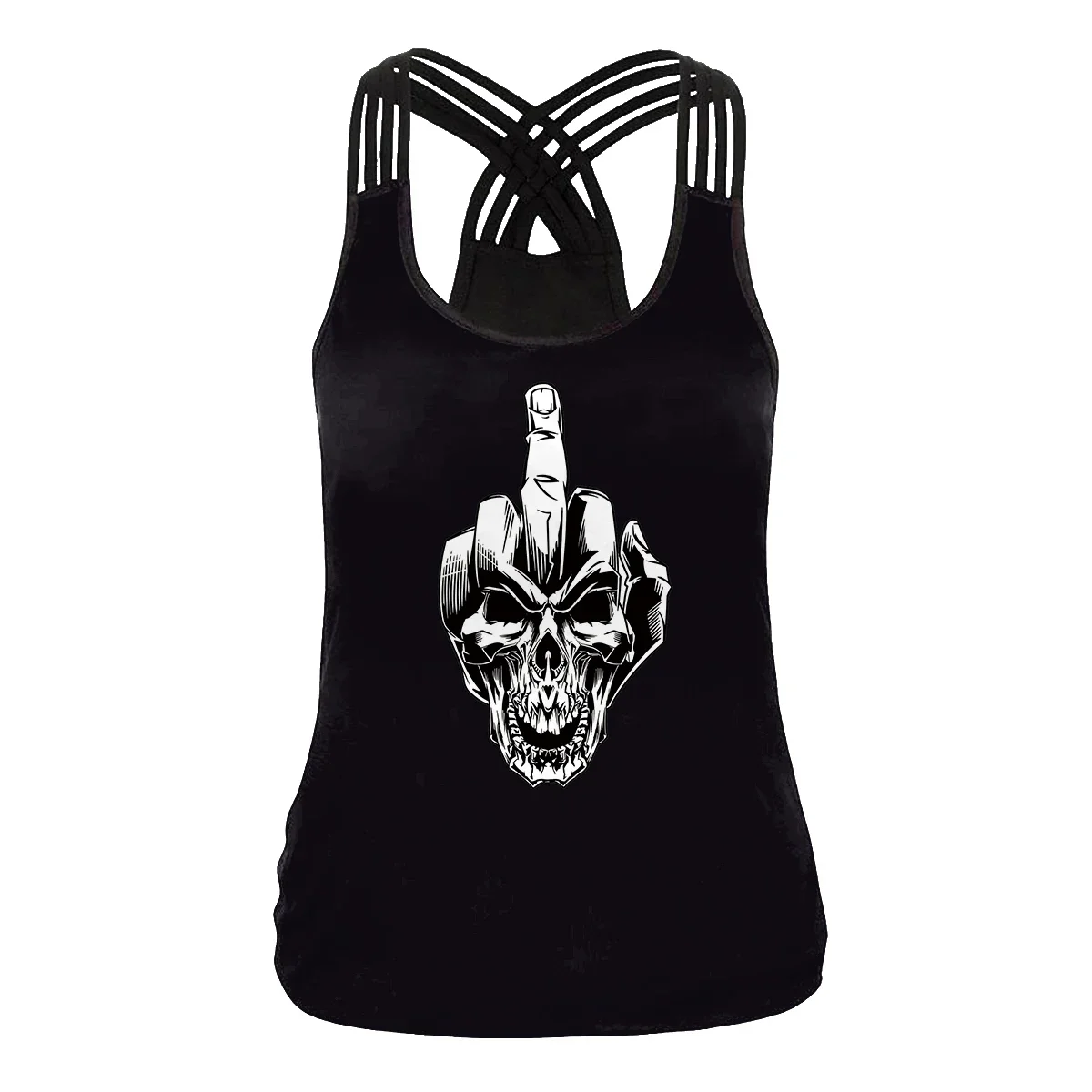 2024 Gothic Skull Finger Tank Top for Women Black Sexy Slim Sling Shirt Summer Fashion Sleeveless Tops Tee Casual Vest