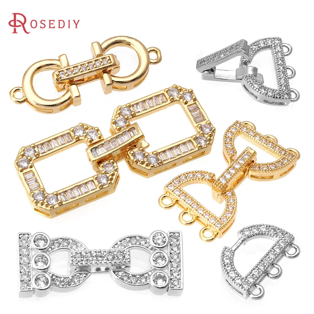18K Gold Color Brass Zircon Round Shape Bracelets Connect Clasps High Quality Diy Jewelry Accessories Jewellery Making Materials