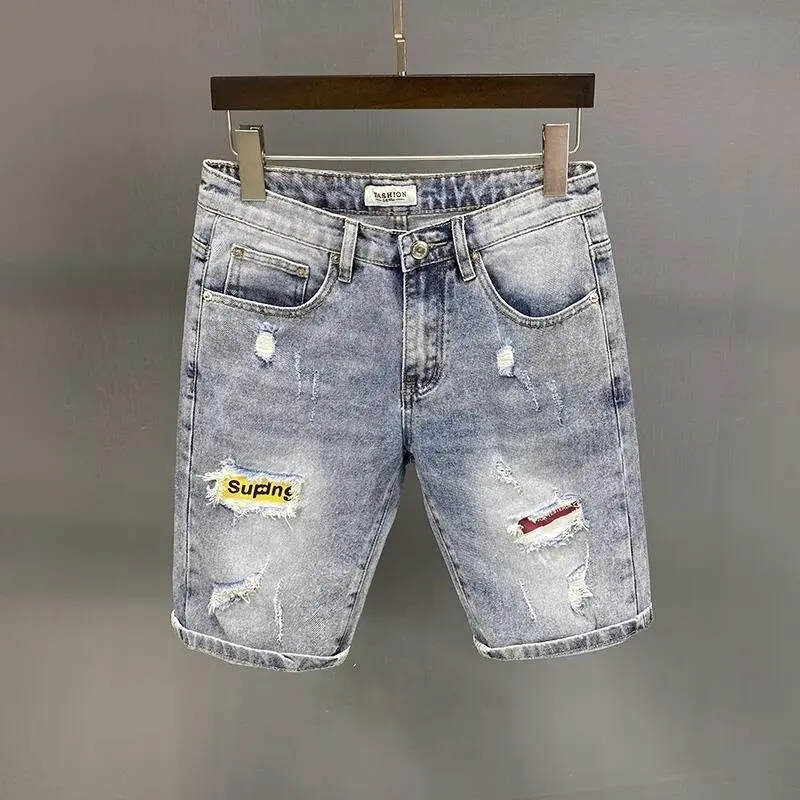 

Легкие мужские джинсовые рта свободного кроя, летняя модная брендовая рабочая одежда INS, прямые джинсы средней длины с пятью кишечками