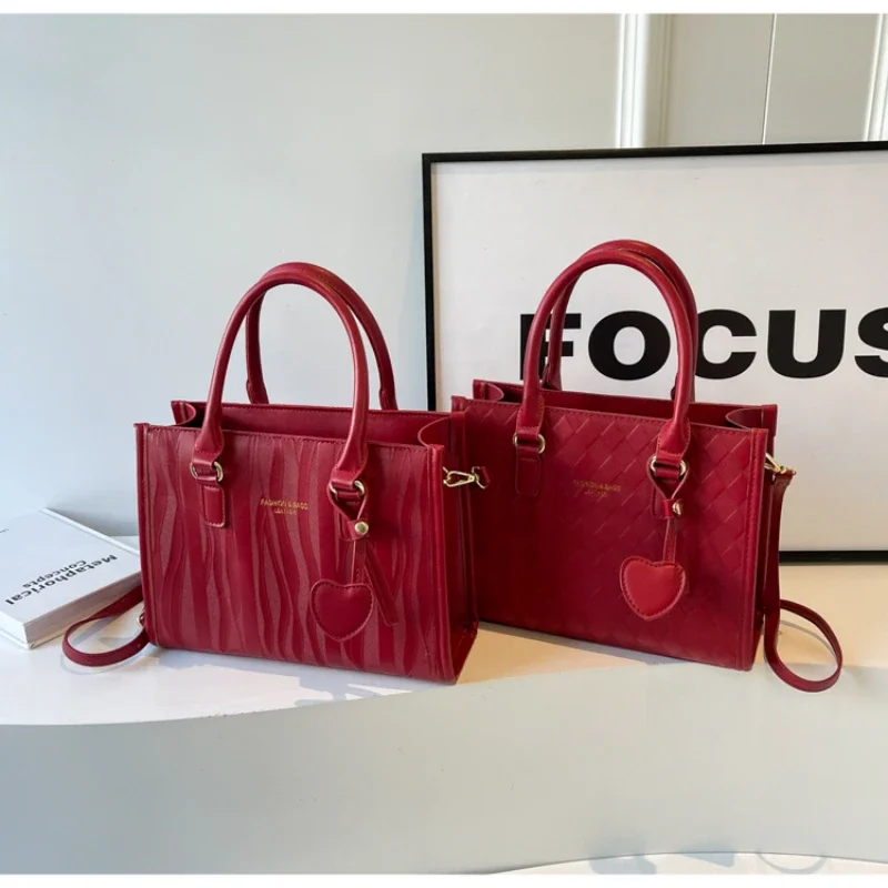 Borsa da sposa rossa da donna nuova tendenza borsa tote all-in-one di grande capacità borsa a tracolla singola con senso senior borsa a tracolla