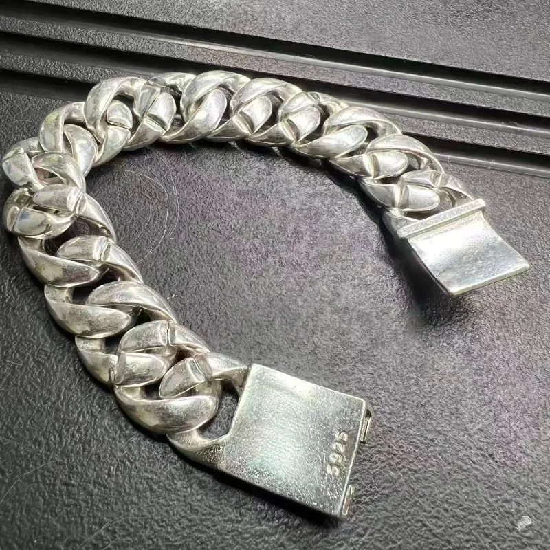 116G Net Weight Hot Handmade Tibetan Silver Cuban Bracelet Lucky Wealth Transfer Unisex Ethnic Fashion Hand Jewelry