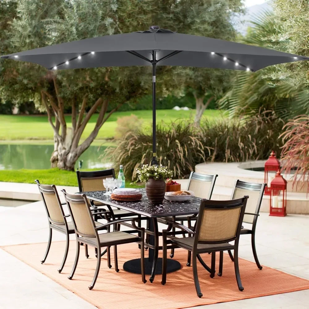 

Rectangle patio umbrella with solar lights, 10x6.5ft Rectangular Umbrella outdoor patio with Tilt and Crank for Garden, Deck