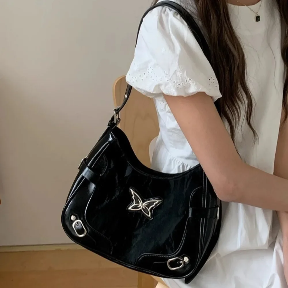 

Y2k Womens Shoulder Bag Retro Butterfly Motorcycle Underarm Bag American Vintage Contrast Color Fashion Handbag Crossbody Bags