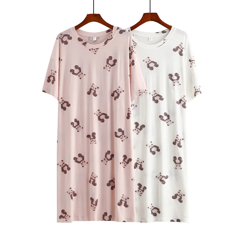 Soft Modal Night Gown Cute Cartoon Panda Pajamas Dress  Summer New Short Sleeve Women's Nightgowns Women Sleepwear Nightwear