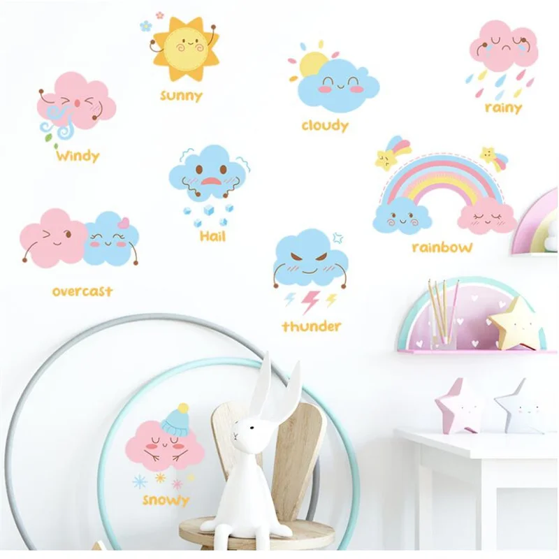 Cartoon Watercolor Weather Expression Wall Stickers On The Wall Children's Bedroom Kindergarten Beautify Art Decoration Mural