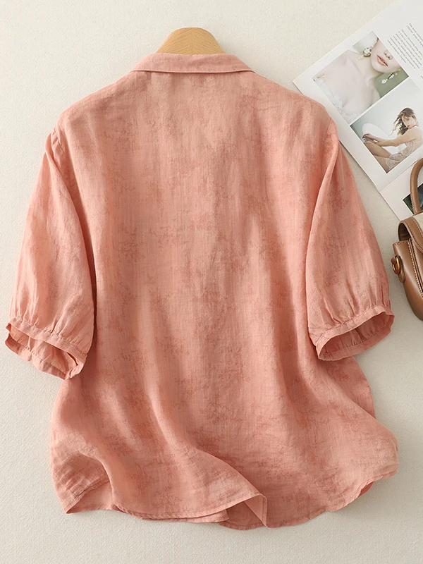 เสื้อคลุมคาร์ดิแกนผ้าฝ้ายลินินพิมพ์ลายปัก  ไซส์ใหญ่  สำหรับผู้หญิง  กระดุมเดี่ยว  ปกเปิด  แขนห้าส่วน  ใส่สบายๆ  สำหรับฤดูร้อน