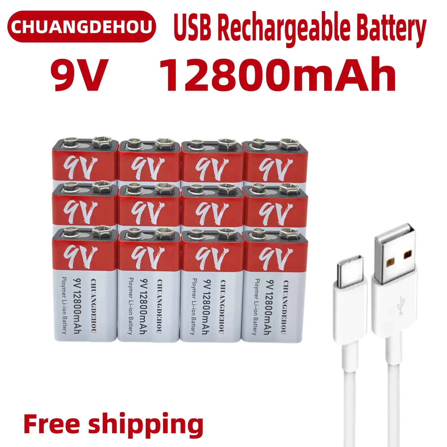 9V Battery USB 12800mAh Lithium ion Rechargeable Battery Mini USB Battery 9V Lithium Used for Multimeter Mic Toy Remote Control