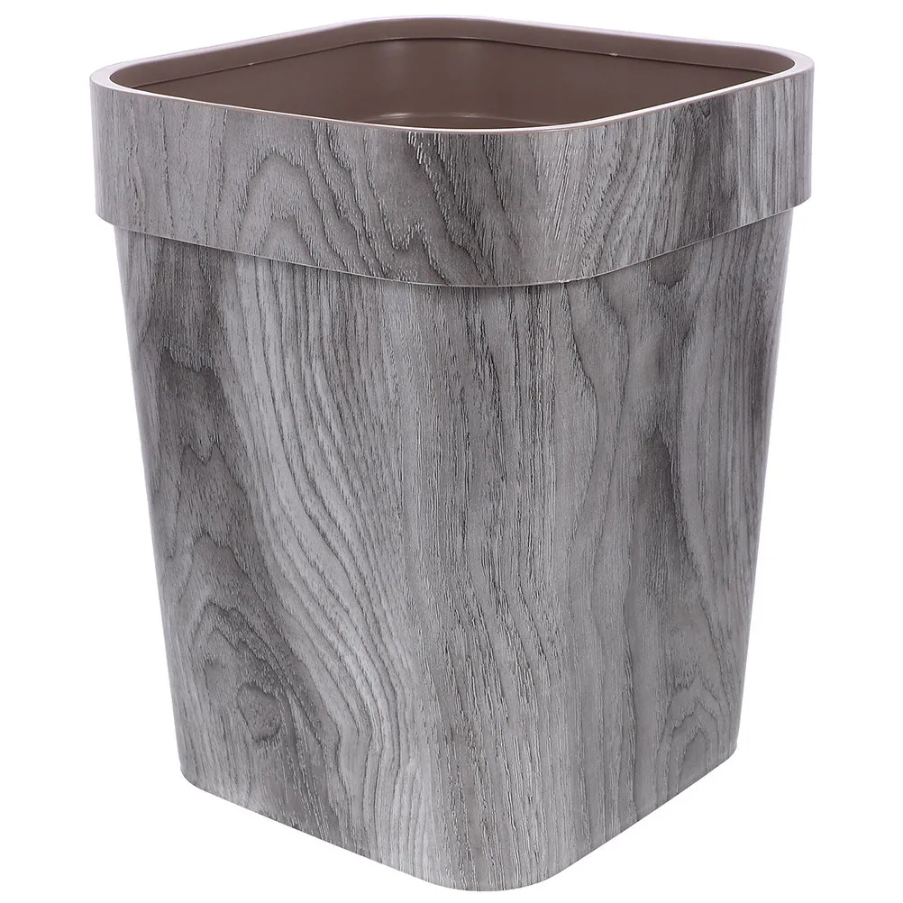 Decorative Wood Grain Trash Can Plastic Waste Container with Easy-Clean Surface for Kitchen Bathroom Bedroom Living Room Office