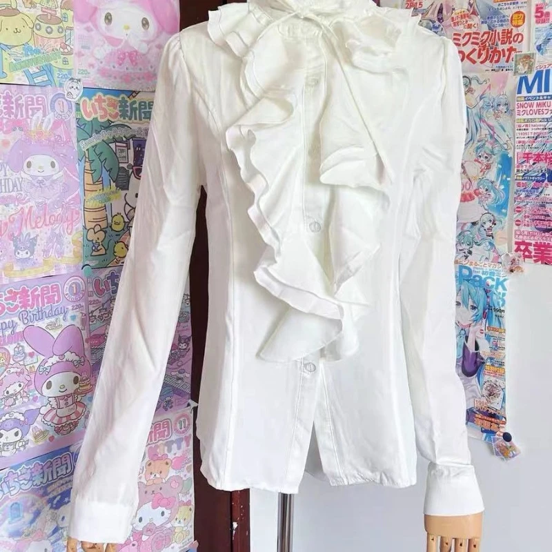 Camicette Lolita stile giapponese Deeptown Donna Camicie bianche con volant Kawaii Harajuku Camicia nera dolce stile preppy vintage Cutecore