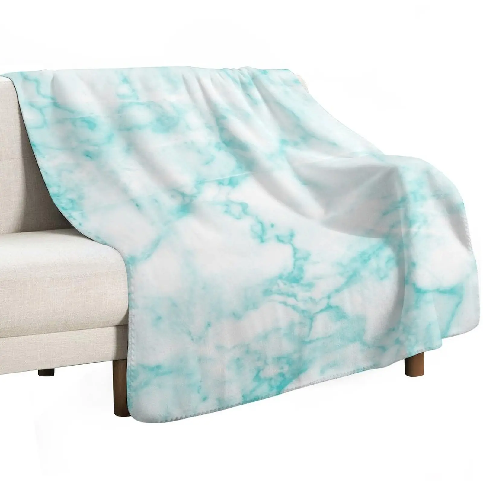

White and Teal Marble Throw Blanket Personalized Gift Bed Hairy Blankets