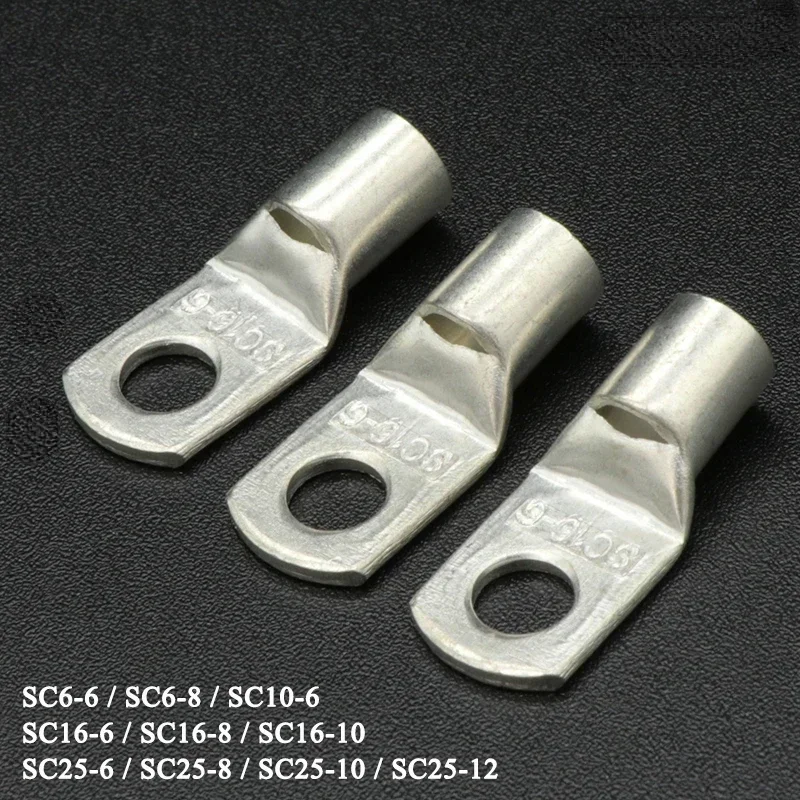 SC Type Wire Nose Terminal Bare Copper SC6 SC10 SC16 SC25 SC35 Battery Block Lugs Hole ID 6 8 10 12mm Crimp DTGA Cable Connector