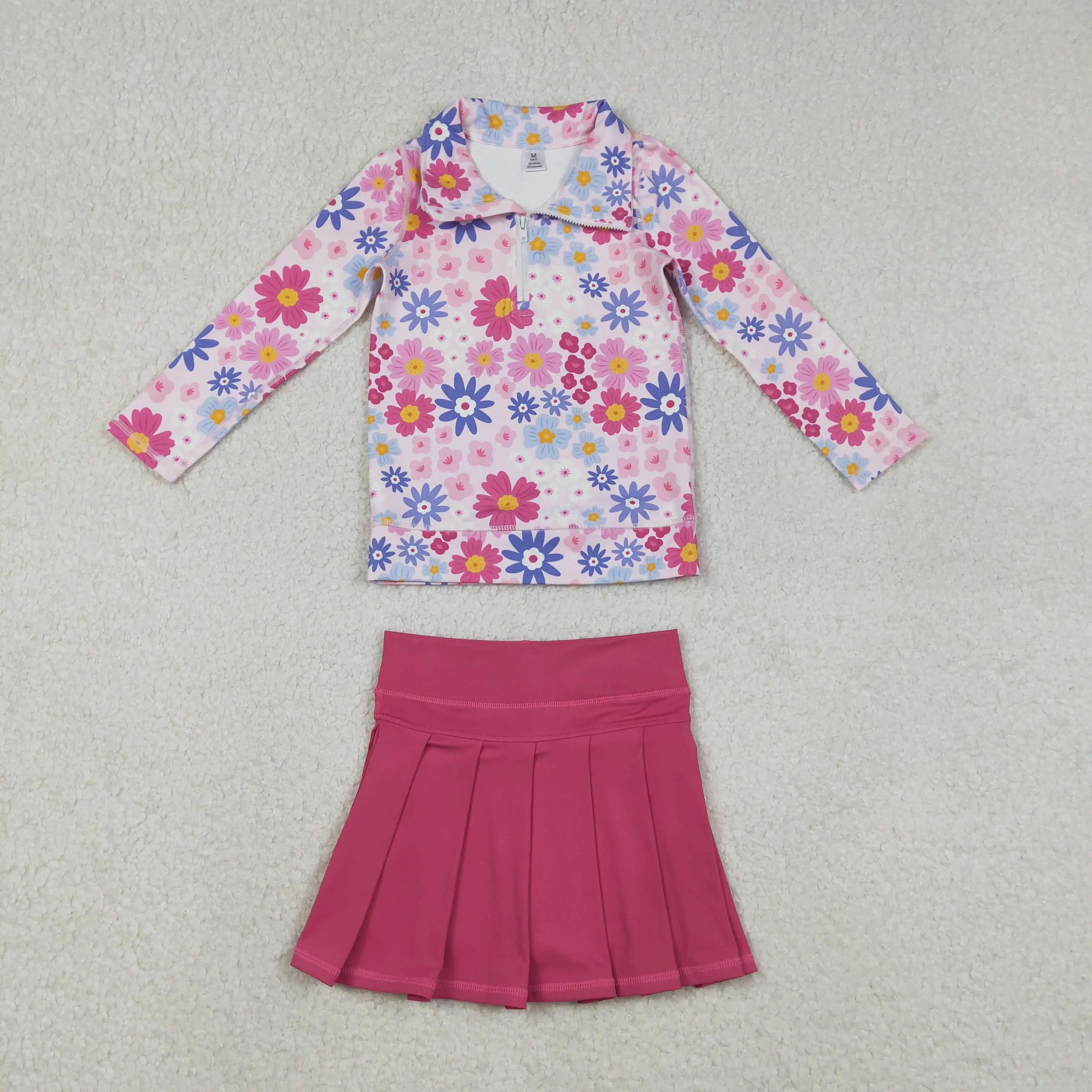 

z1206-20 GT1373+GLK0079 Wholesale Boutique kids clothes girl yoga floral long sleeve skirts Set Summer Children clothing