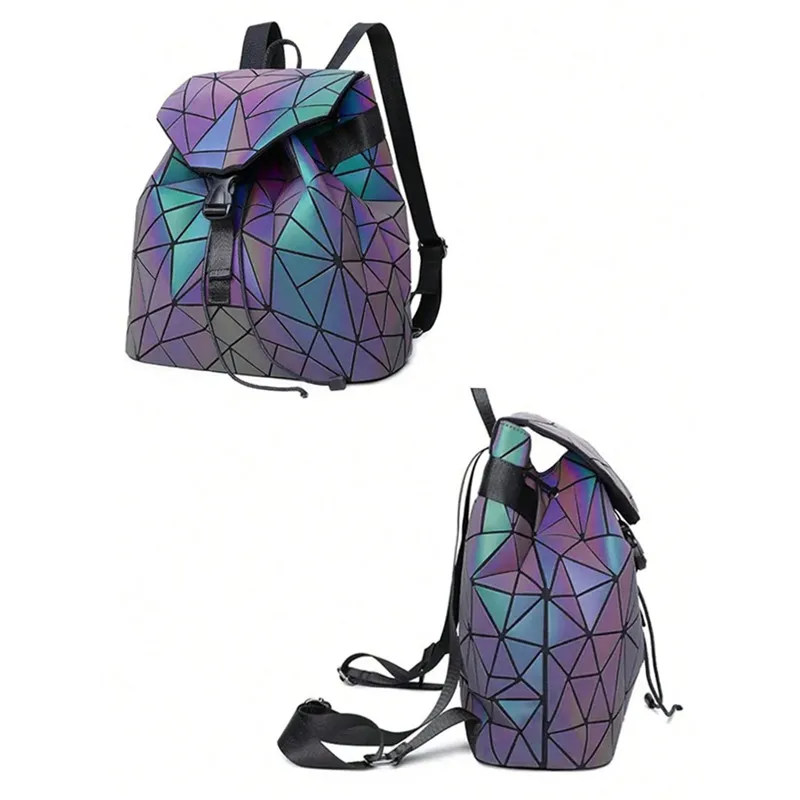 Men's and Women's Backpack Geometric Splicing Fashion Travel Female Student Bagpack Large Capacity Holographic Reflection Schoolb