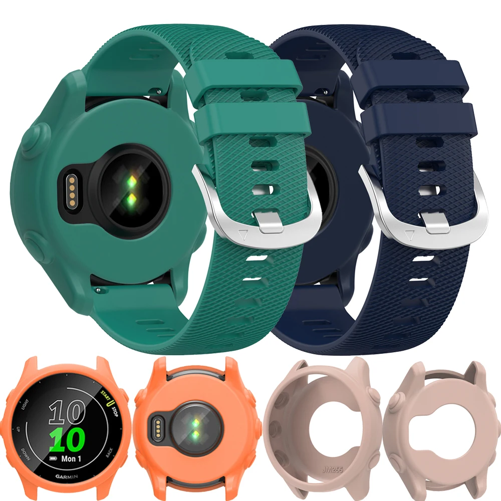 

BEHUA Silicone Protective Case + Strap For Garmin Forerunner 255 265 Soft Protector Cases Replacement Cover Shell Accessories