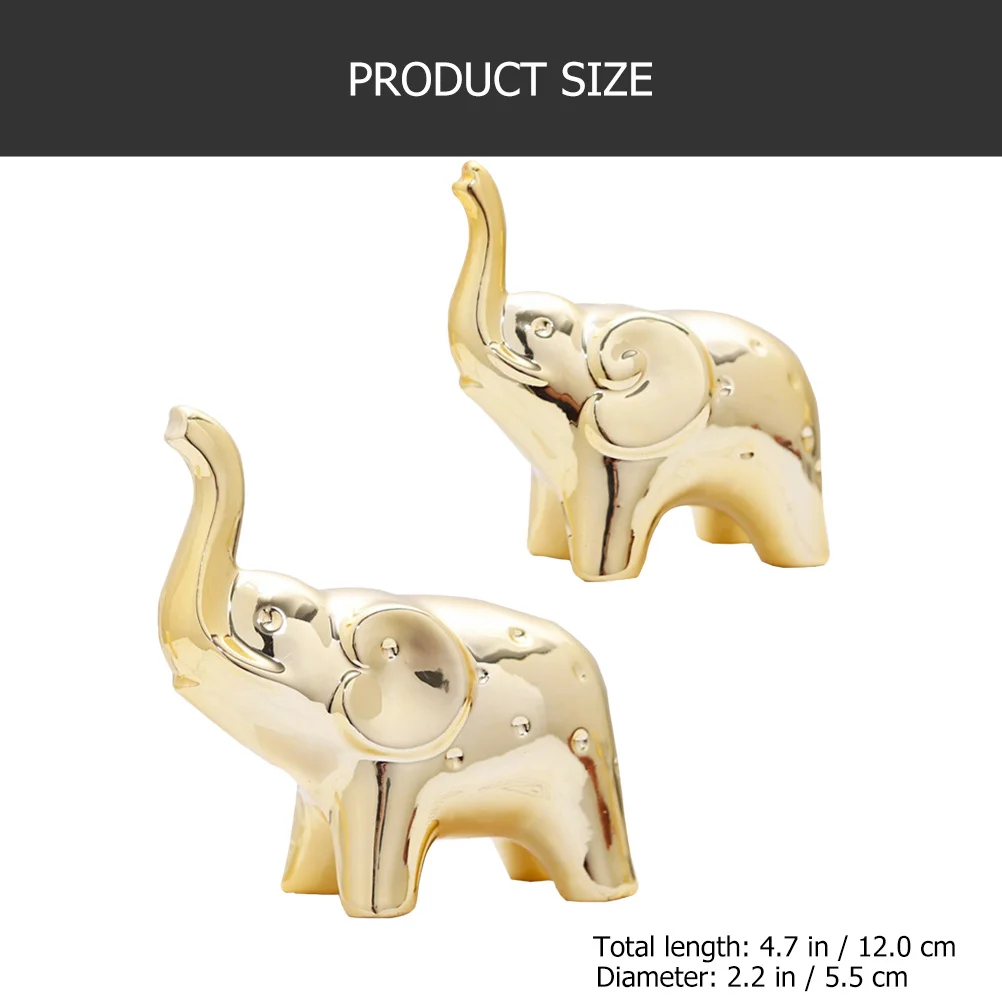 

2Pcs Ceramic Elephant Statue Decorative Gilded Animal Sculpture Compact Desktop Home Office Decor Ornament