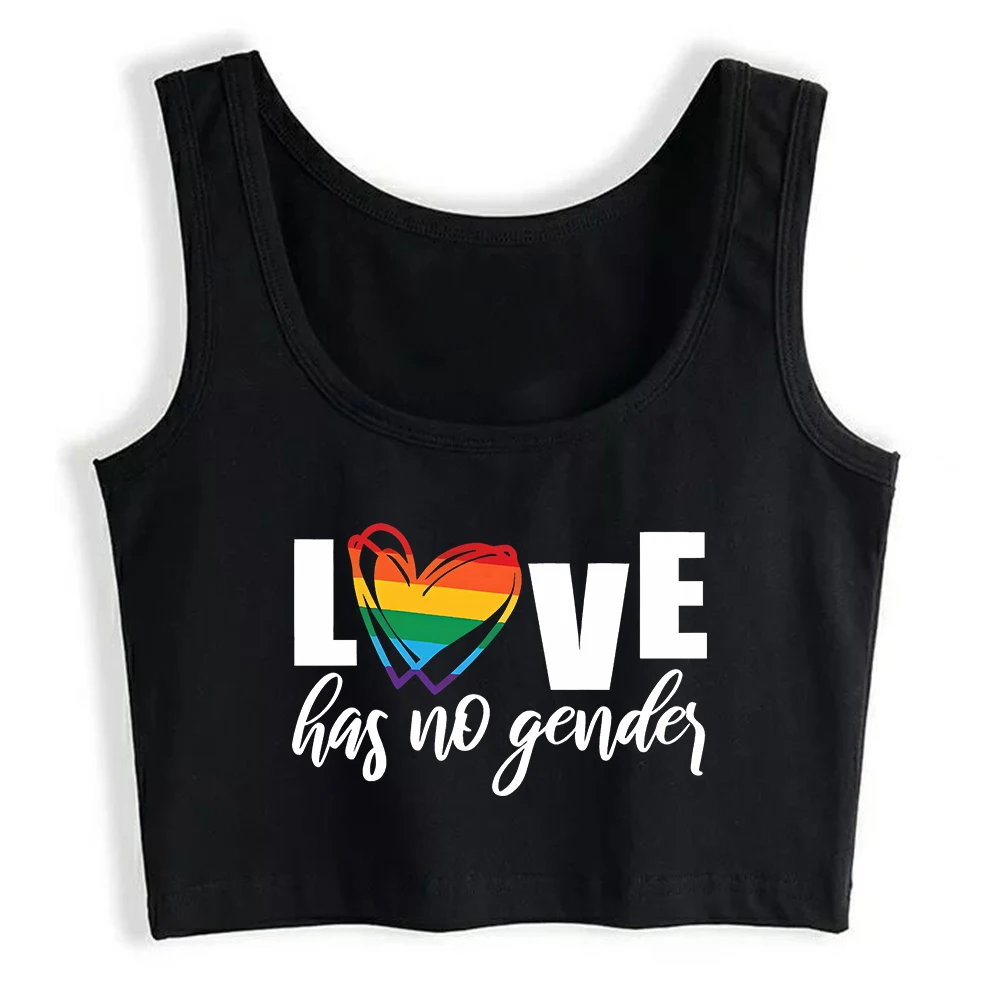 Pride Heart Rainbow Heart Love Has No Gender Design Crop Top LGBT Sexy Slim Fit Tank Tops Women's Cotton Sports Camisole