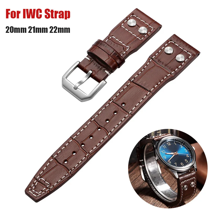 Correa de reloj de cuero genuino para piloto IWC, correa de reloj para hombres y mujeres, pulsera de cuero de vaca resistente al agua, correa de repuesto de 20mm, 21mm y 22mm