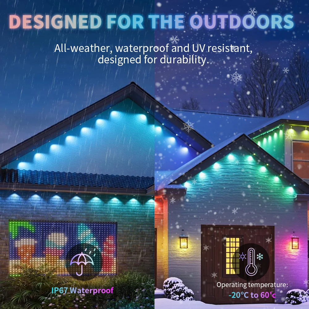 RGB 30M Eaves Lights Smart Bluetooth Permanent Outdoor Lights Outdoor Waterproof Garden Lighting Strings Decor Christmas Lights