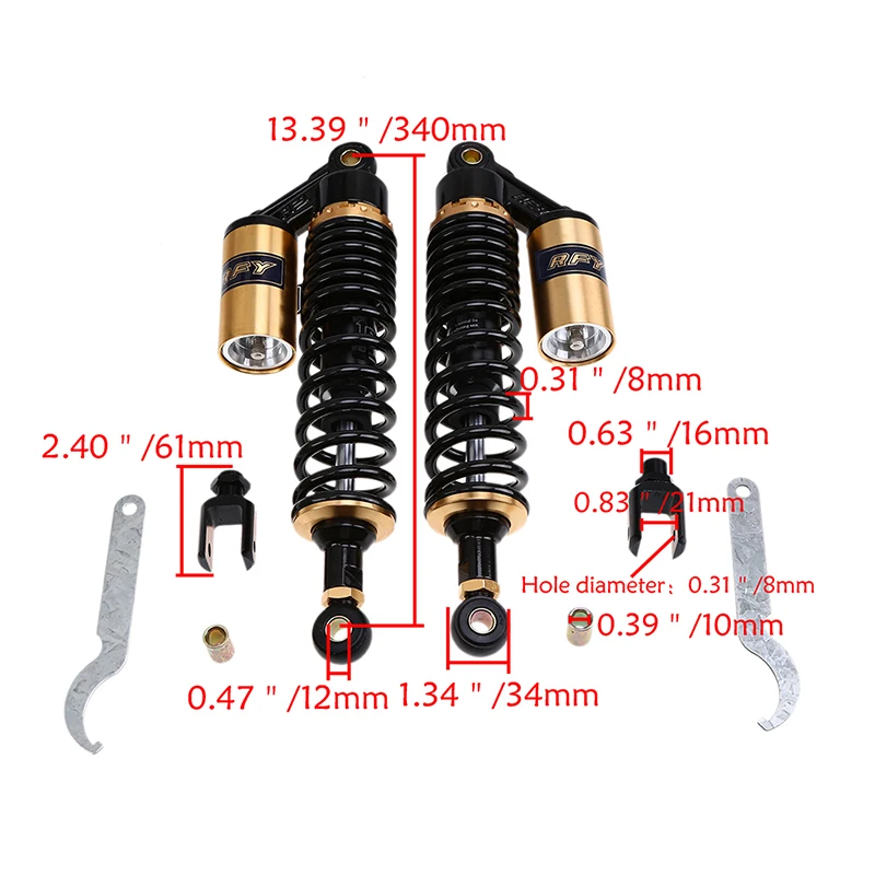 POSSBAY Universal 320mm 340mm 380mm Motorcycle Nitrogen Air Shock Absorber Rear Suspension for Yamaha Motor Scooter ATV