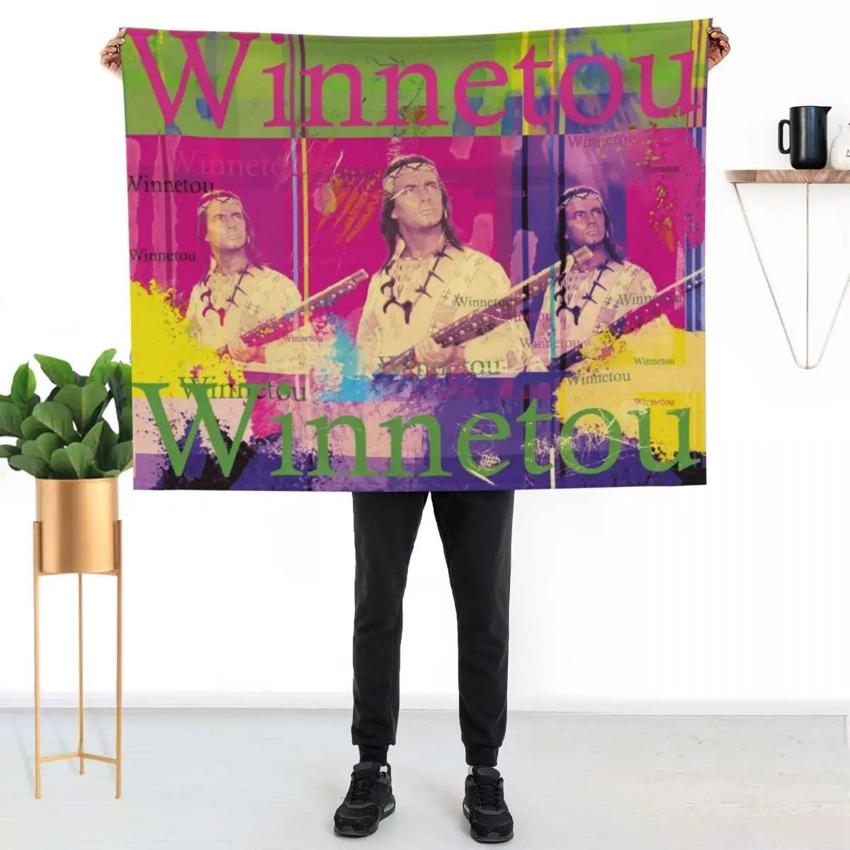 

Winnetou portrait, famous Karl May character, Indian chief of the Apaches Throw Blanket Travel Size Cozy Blanket for Plane Train