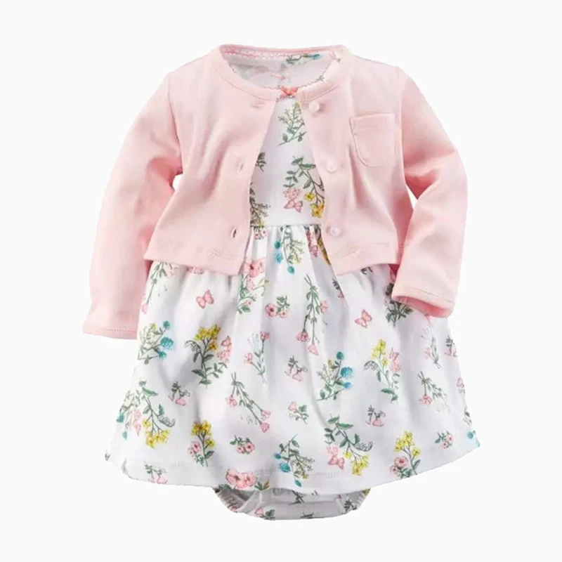 Ircomll Spring Summer Infant Baby Girls Clothes Sets Toddler Dresses Long Sleeves Cardigan+Bodysuit Dress Newborn Girl Outfit